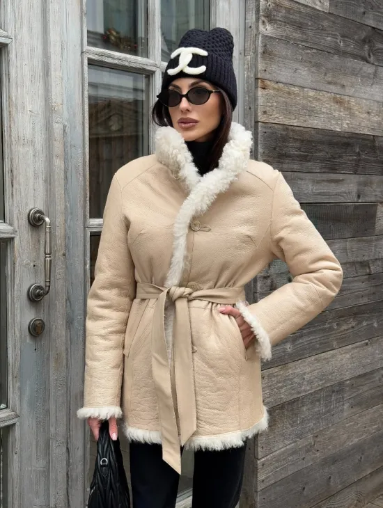 Женская шуба - дубленка двухсторонняя из натурального меха тиградо, стойка воротник - фото 5