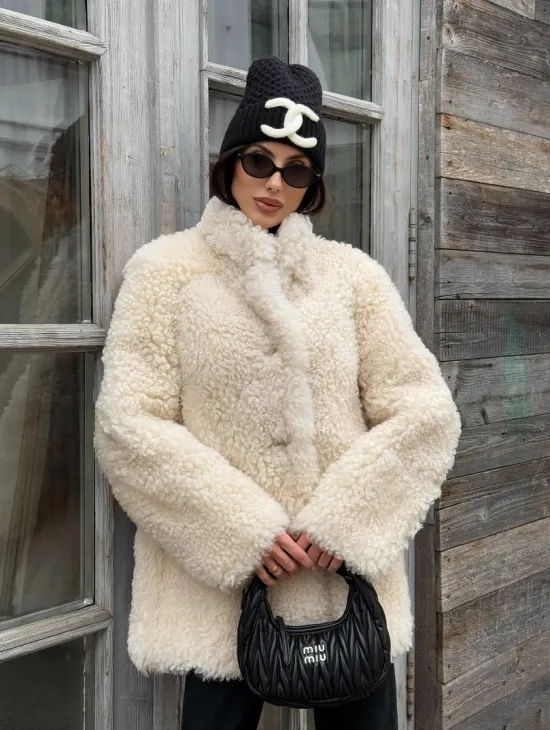 Женская шуба - дубленка двухсторонняя из натурального меха тиградо, стойка воротник - фото 9