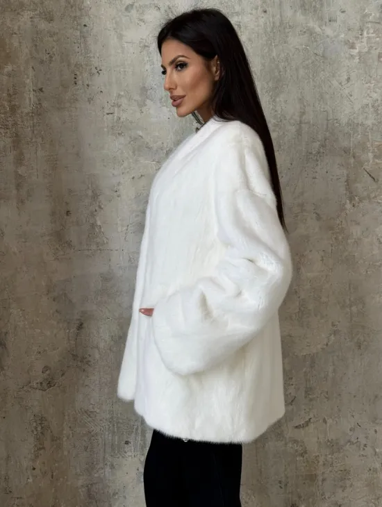 Белоснежный жакет - полушубок из меха норки SAGA FURS - фото 5