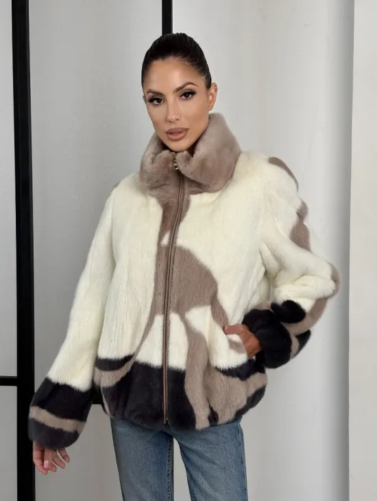 Норковый бомбер на молнии стойка воротник - фото 9