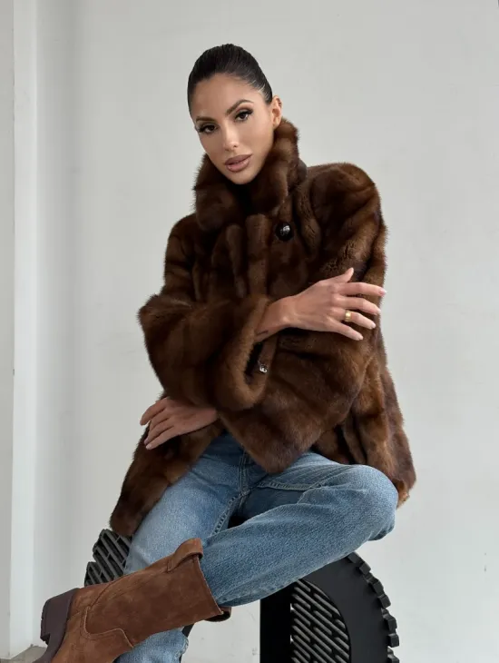 Шуба автоледи из соболиной норки, цвет соболь - фото 0