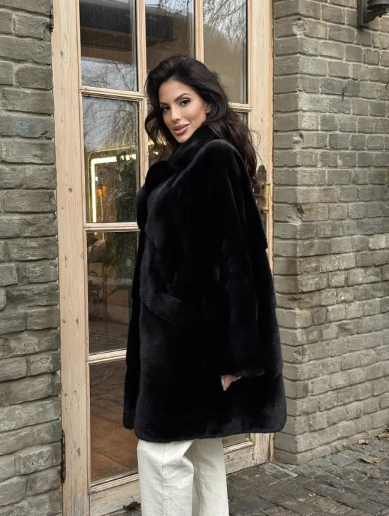 Меховое норковое полупальто из норки Blackglama с английским воротником - фото 10