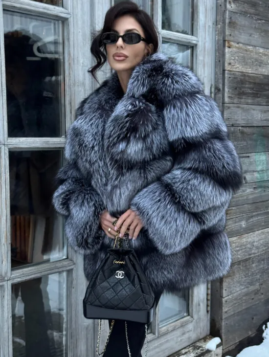 Шикарный полушубок из чернобурки Premium collection, английский воротник - фото 4