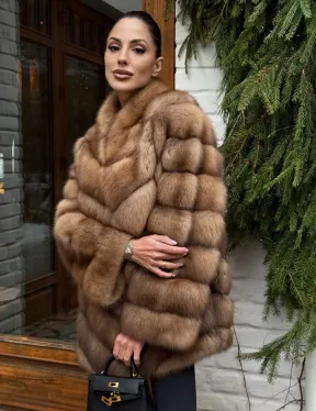 Полушубок из куницы с воротником V-образным - фото 7