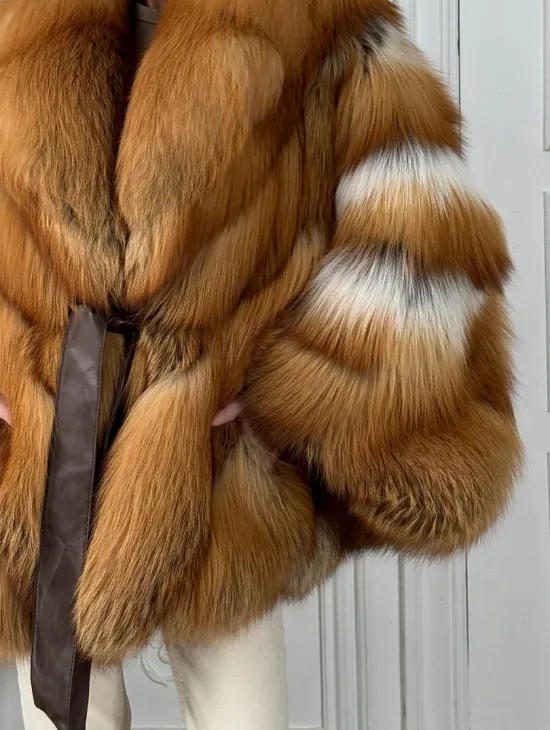 Шуба - пончо из меха огненной лисы огненно-рыжая - фото 1