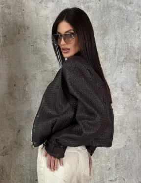 Женский бомбер из натуральной плетёной кожи - фото 4