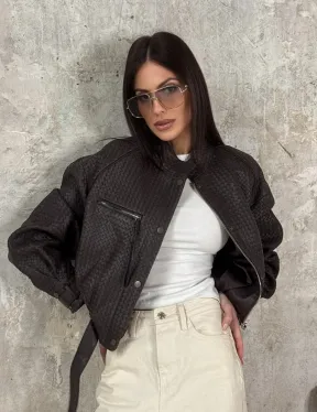 Женский бомбер из натуральной плетёной кожи - фото 12