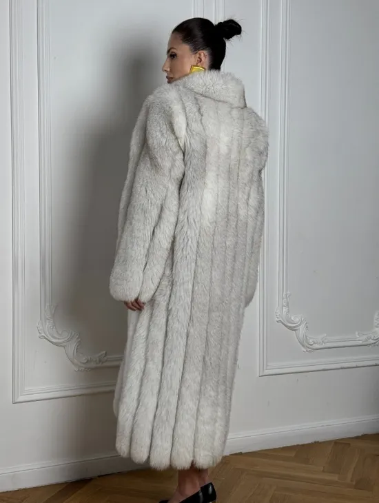 Длинная шуба из меха финского песца VINTAGE - колотый лёд - фото 4