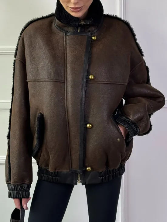 Бомбер - дубленка из натуральной овчины керли 