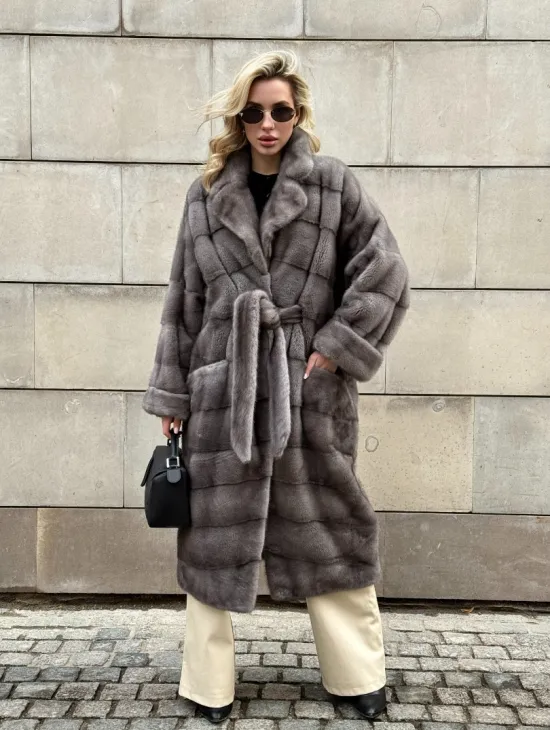 Шуба - кимоно под пояс из меха аукционной норки с английским воротником - фото 7