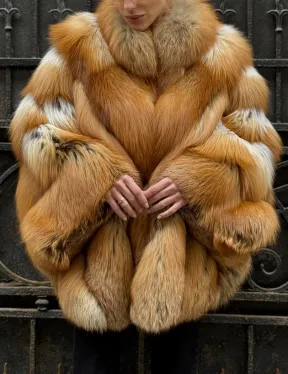 Шуба - пончо из меха рыжей (огненной) лисы - фото 1