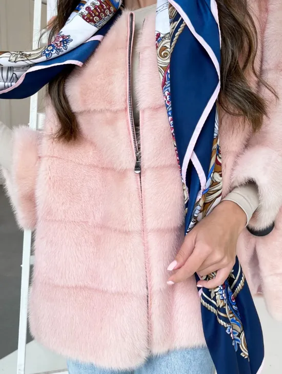Норковая кофта на молнии в цвете сакура - фото 5