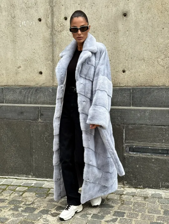 Длинная шуба из голубой скандинавской норки - фото 6