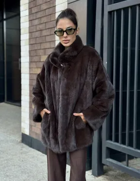 Полушубок автоледи из меха норки - стойка воротник - фото 4