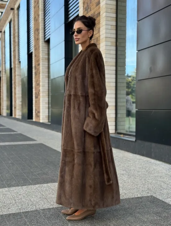 Длинное норковое пальто - шуба в цвете соболь - фото 11