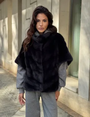 Женская меховая норковая куртка -темный графит - фото 9