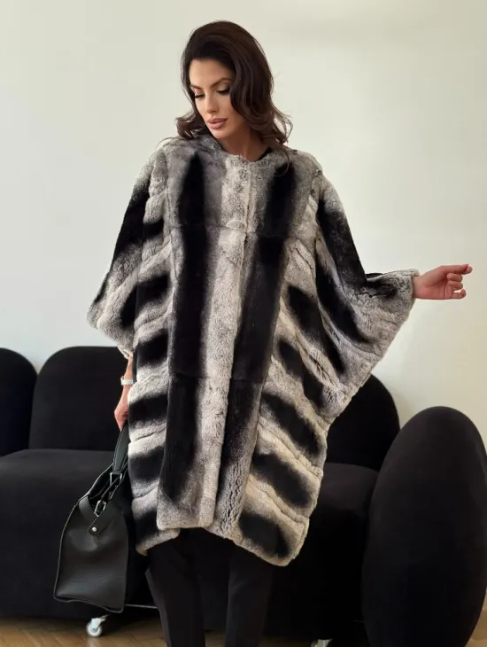 Шуба из кролика рекс - серая - фото 6