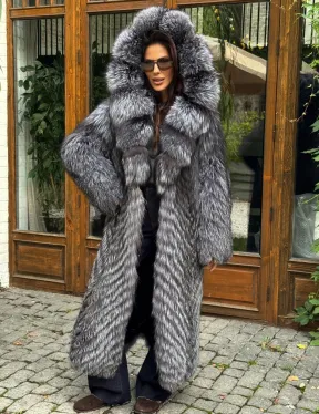Длинная шуба из чернобурки в росшив - фото 6