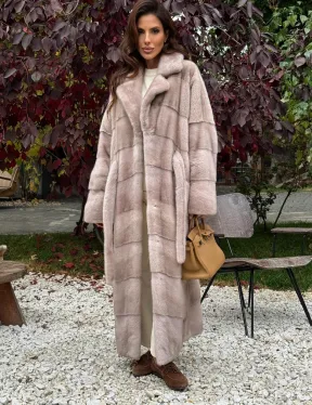 Длинная норковая шуба с поясом - фото 5