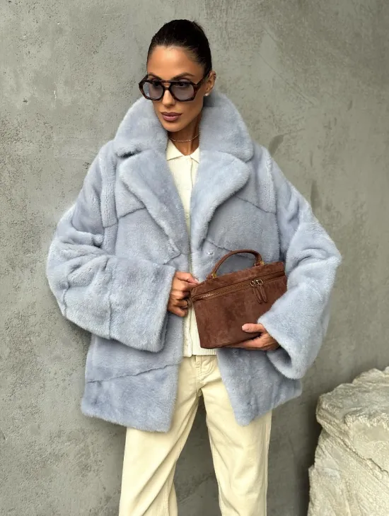 Шуба норковая кимоно автоледи - цвет голубой - фото 6