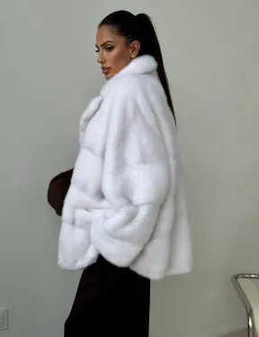 Белый норковый полушубок - фото 5