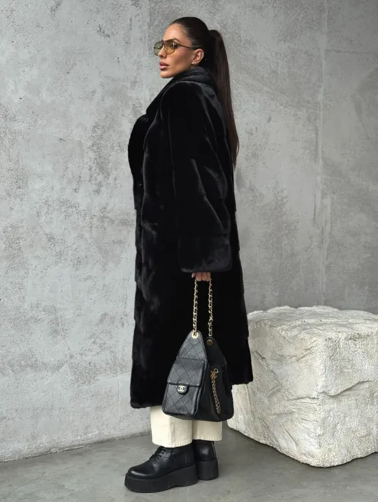 Черная шуба из меха норки SAGA FURS - фото 9