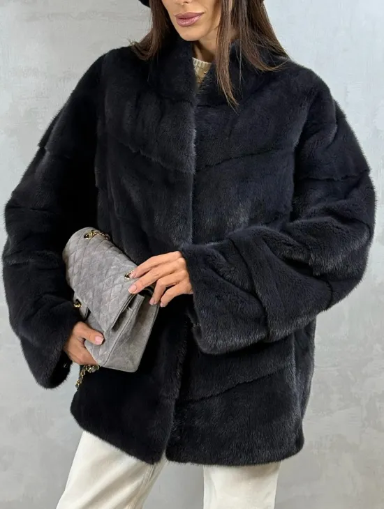 Полушубок норковый - темный графит - фото 1