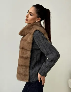 Бежевая норковая манишка - фото 5