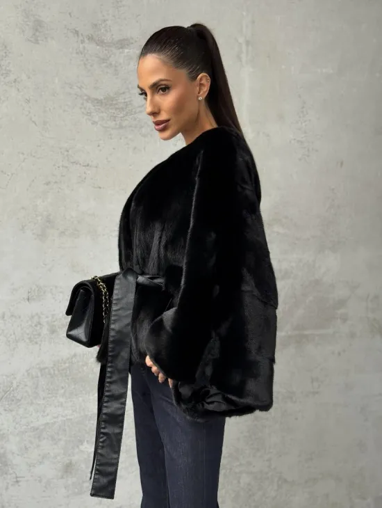 Черная натуральная женская норковая шуба - фото 3