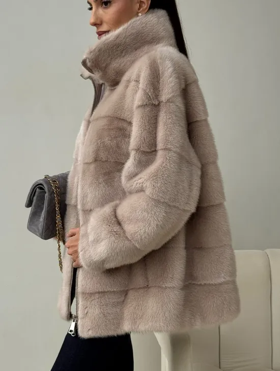 Норковая куртка стойка воротник - фото 3