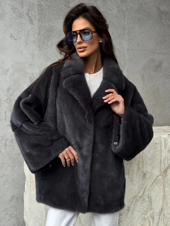 Серый норковый полушубок - автоледи - фото 6