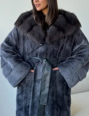 Длинная норковая шуба с куницей капюшон - фото 3