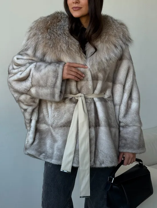 Шуба из натуральной норки с капюшоном из рыси - фото 2
