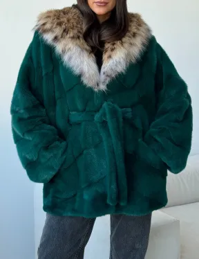 Норковая шуба с капюшоном из рыси - фото 2