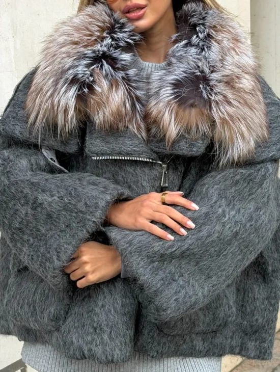 Шерстяная куртка - пуховик с мехом лисы - фото 1