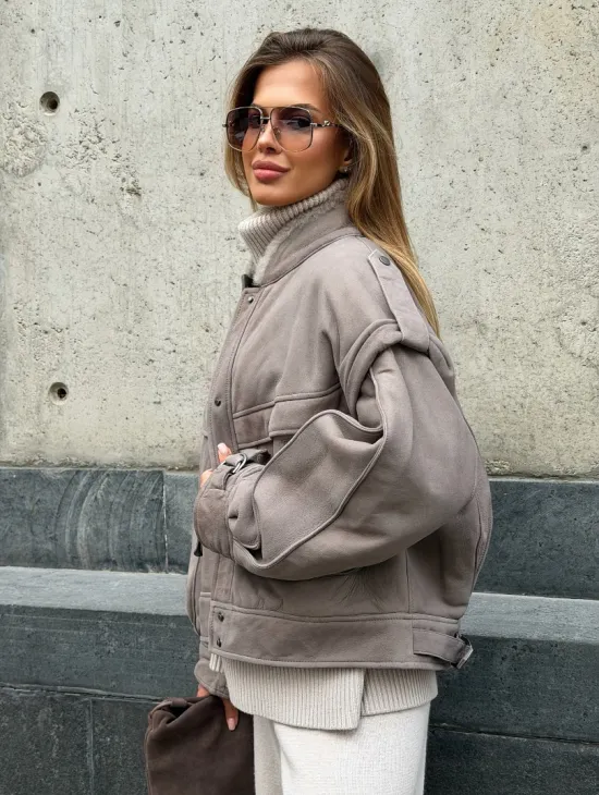 Зимняя дубленка - бомбер - фото 6