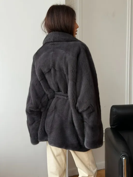 Шуба норковая летучая мышь - графит - фото 8