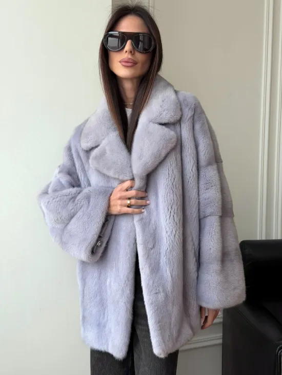 Шуба из норки короткая с английским воротником - фото 6