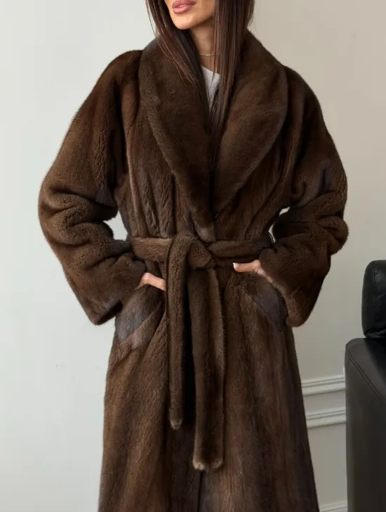 Норковое пальто - воротник шаль - фото 1