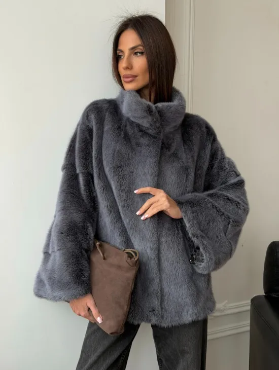Короткая норковая шуба - стойка воротник - фото 0