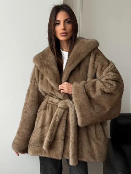 Норковая шуба пастель с капюшоном - фото 9