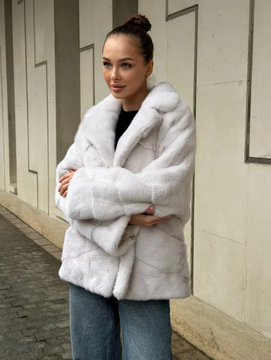 Светлый норковый полушубок - фото 9