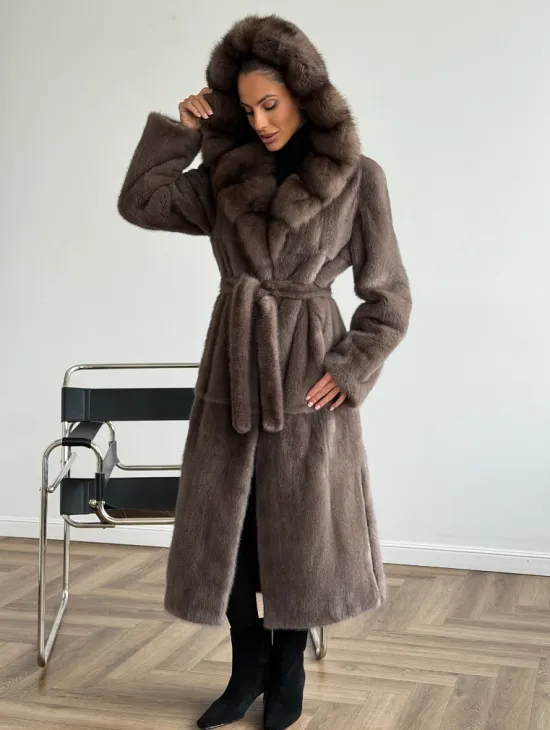 Шуба норковая длинная с капюшоном - фото 6