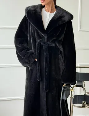 Шуба из норки BLACKGLAMA  с капюшоном в роспуск - фото 2