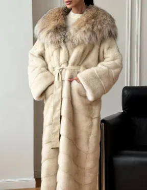 Длинная норковая шуба - капюшон из меха рыси - фото 3