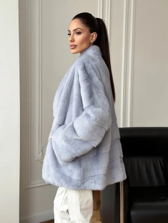 Голубая норковая шуба - жакет - фото 9