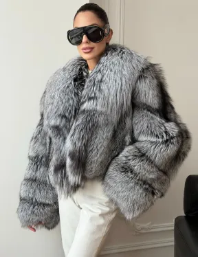 Кроп-полушубок с шалевым воротником из чернобурки - фото 4