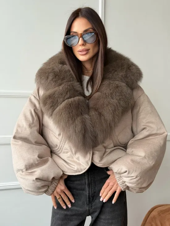 Зимний короткий пуховик с мехом - оверсайз - фото 0