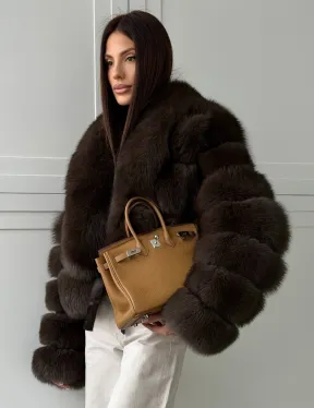 Полушубок-кроп из песца с шалевым воротником - фото 9