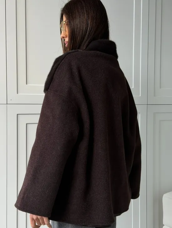 Женское полупальто с мехом норки - фото 5